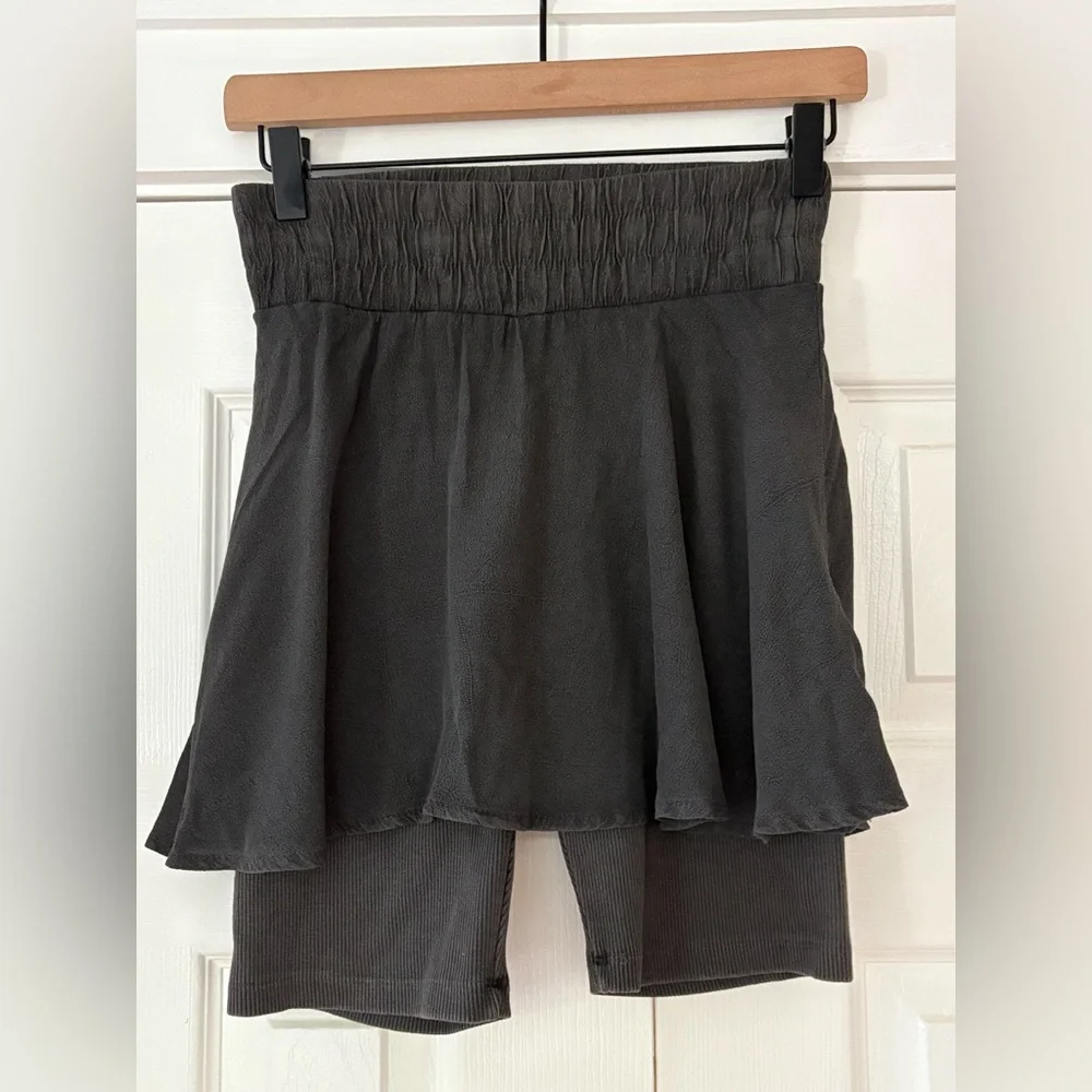 FP Movement Free People Charcoal Ballet All Day Mini Skirt‎ With Shorts NWT